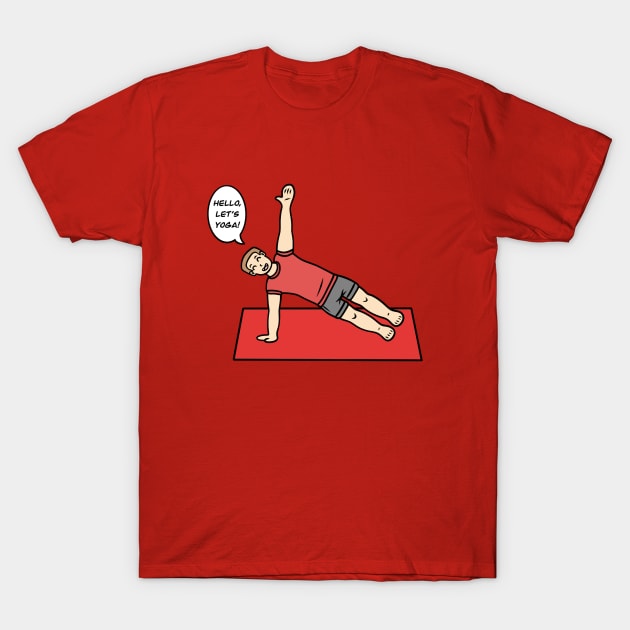 Funny yoga man T-Shirt by Andrew Hau